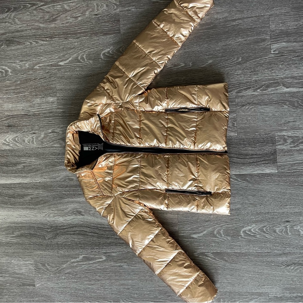 Marc New York Metallic Orange Puffer Jacket | Shiny Gold Lightweight Puffer Size - Picture 5 of 9